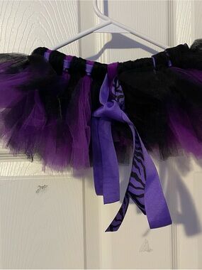 Black & Purple Tulle Tutu Skirt with Ribbon Accents